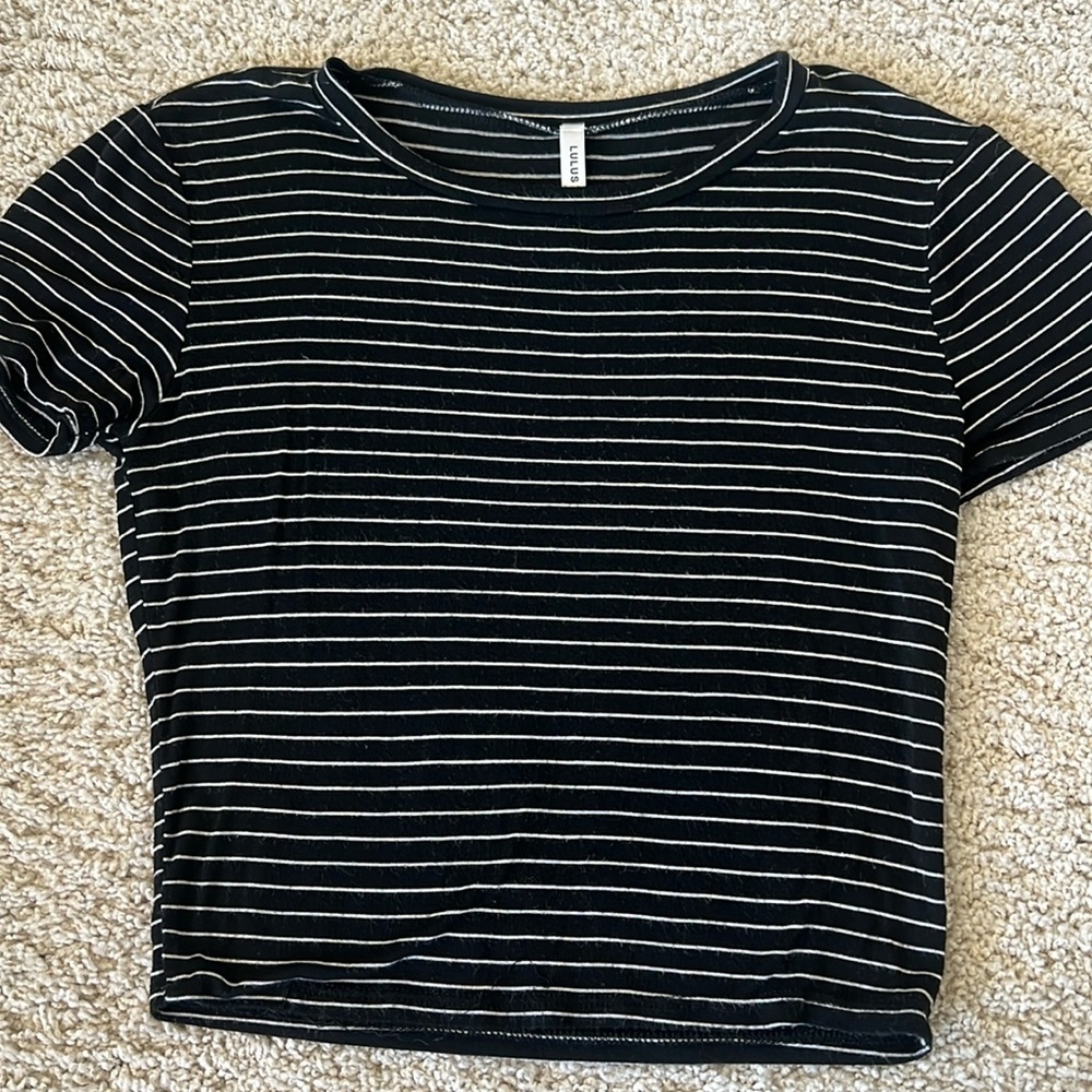 Lulu's Black and White Striped Crop Top